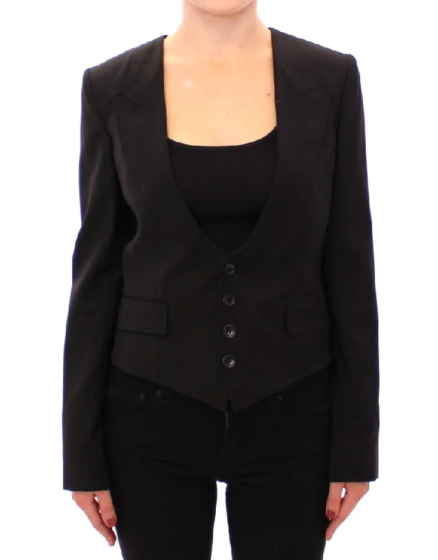 Dolce & Gabbana Elegant Silk-Blend Black Blazer with Scarf Back Women's DetailBlazerrobot