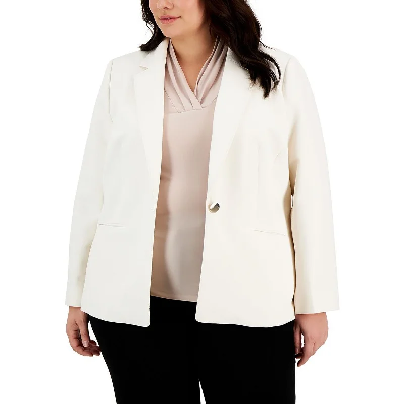 Plus Womens Solid Crepe One-Button BlazerBlazerdata