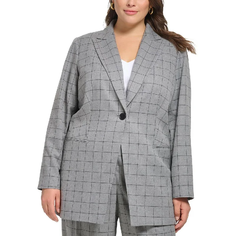 Plus Womens Window Pane Suit Separate One-Button BlazerBlazerplatform