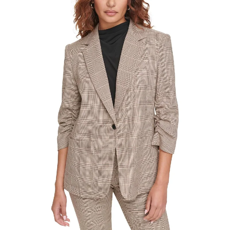 Womens Window Pane Houndstooth One-Button BlazerBlazershot