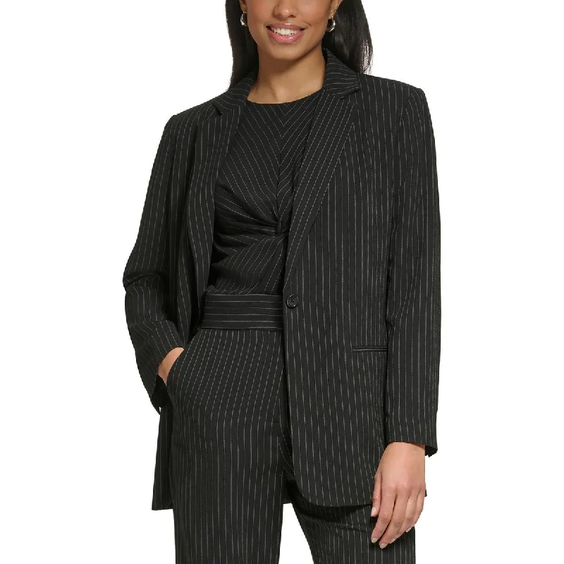 Petites Womens Pinstripe Polyester One-Button BlazerBlazerfabric