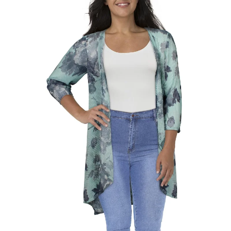 Plus Womens Crinkled Floral Duster BlazerBlazerdata