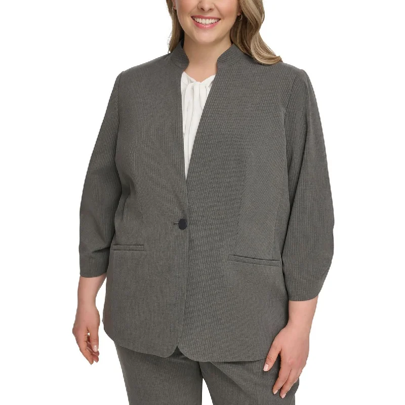 Plus Womens Pinstripe Office One-Button BlazerBlazerdunk