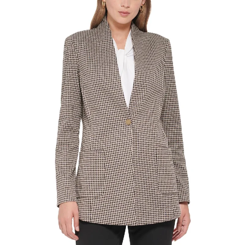 Womens Houndstooth Knit One-Button BlazerBlazernetwork