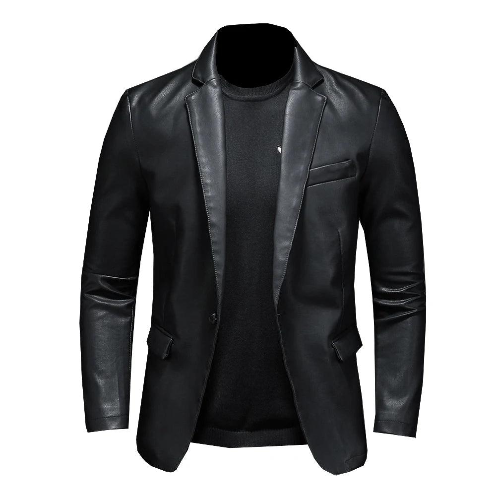 Black PU Leather Blazer for MenBlazeroutfit