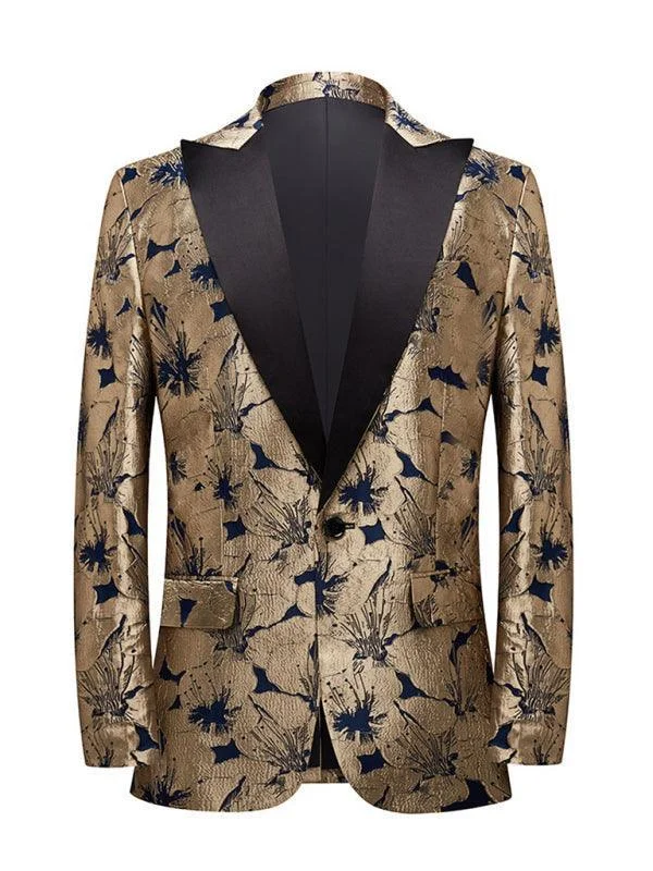 Men Blazer - Gold Pattern Tuxedo BlazerBlazerfit